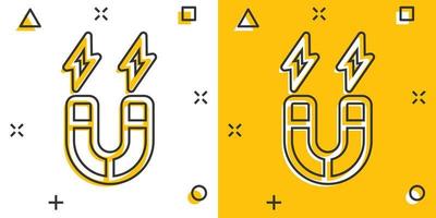 Magnet-Symbol im Comic-Stil. Cartoon-Vektor-Illustration auf weißem, isoliertem Hintergrund anziehen. Geschäftskonzept mit elektromagnetischem Splash-Effekt. vektor