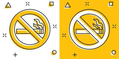 Rauchverbot-Schild-Symbol im Comic-Stil. Zigarette Cartoon-Vektor-Illustration auf weißem Hintergrund isoliert. Geschäftskonzept mit Nikotin-Splash-Effekt. vektor