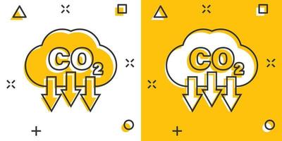 co2 ikon i komisk stil. utsläpp tecknad serie vektor illustration på vit isolerat bakgrund. gas minskning stänk effekt företag begrepp.