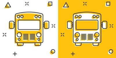 buss ikon i komisk stil. tränare bil tecknad serie vektor illustration på vit isolerat bakgrund. autobus stänk effekt företag begrepp.