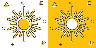 Sonnensymbol im Comic-Stil. Sonnenlicht-Cartoon-Zeichen-Vektorillustration auf weißem, isoliertem Hintergrund. Geschäftskonzept mit Tageslicht-Splash-Effekt. vektor