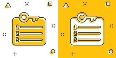 Passwort-Konto-Symbol im Comic-Stil. Schlüsselwortkarikatur-Vektorillustration auf weißem lokalisiertem Hintergrund. Geschäftskonzept mit Tastenkombination Splash-Effekt. vektor
