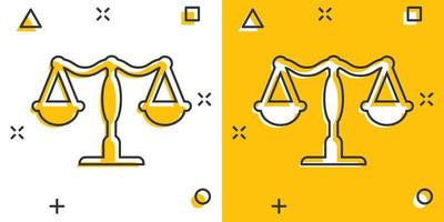 Skalenbalance-Symbol im Comic-Stil. Gerechtigkeitskarikatur-Vektorillustration auf weißem lokalisiertem Hintergrund. Urteil splash Wirkung Geschäftskonzept. vektor