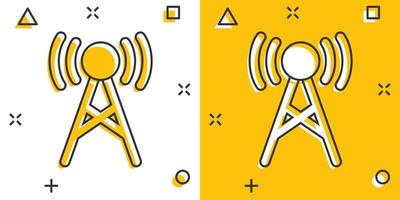 Antennenturm-Symbol im Comic-Stil. Rundfunk Cartoon-Vektor-Illustration auf weißem Hintergrund isoliert. Geschäftskonzept mit Wifi-Splash-Effekt. vektor