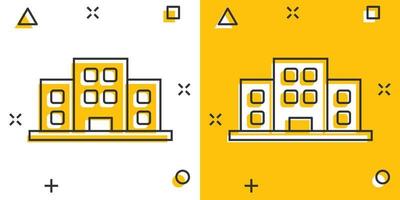 Bürogebäude-Schild-Symbol im Comic-Stil. wohnungskarikaturvektorillustration auf lokalisiertem hintergrund. Architektur-Splash-Effekt-Geschäftskonzept. vektor