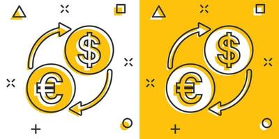 valuta utbyta ikon i komisk stil. dollar euro överföra tecknad serie vektor illustration på vit isolerat bakgrund. finansiell bearbeta stänk effekt företag begrepp.