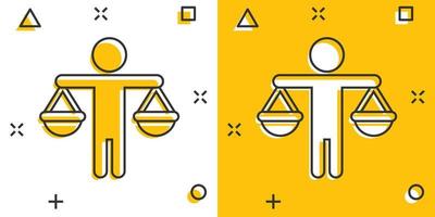 etik- balans ikon i komisk stil. ärlighet tecknad serie vektor illustration på isolerat bakgrund. beslut stänk effekt företag begrepp.