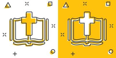 bibel bok ikon i komisk stil. kyrka tro tecknad serie vektor illustration på vit isolerat bakgrund. andlighet stänk effekt företag begrepp.