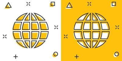 Erdplaneten-Symbol im Comic-Stil. Globus geografische Cartoon-Vektor-Illustration auf weißem Hintergrund isoliert. globales kommunikationssplash-effekt-geschäftskonzept. vektor