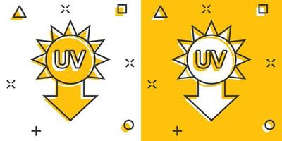 UV-Strahlungssymbol im Comic-Stil. ultraviolette Cartoon-Vektorillustration auf weißem, isoliertem Hintergrund. Sonnenschutz-Splash-Effekt-Geschäftskonzept. vektor