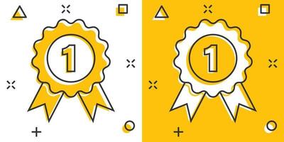 vinnare ikon i komisk stil. rosett tilldela tecknad serie vektor illustration på vit isolerat bakgrund. medalj stänk effekt företag begrepp.