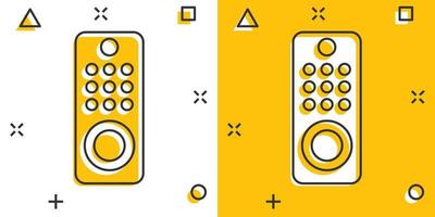 TV-Fernbedienungssymbol im Comic-Stil. Fernsehkarikaturzeichen-Vektorillustration auf weißem lokalisiertem Hintergrund. Broadcast-Splash-Effekt-Geschäftskonzept. vektor