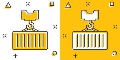 Container-Symbol im Comic-Stil. Lieferung Fracht Cartoon-Vektor-Illustration auf weißem Hintergrund isoliert. Geschäftskonzept mit Splash-Effekt für Frachtboxen. vektor