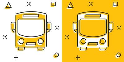 buss ikon i komisk stil. tränare bil tecknad serie vektor illustration på vit isolerat bakgrund. autobus stänk effekt företag begrepp.