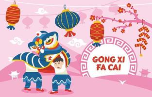 Löwentanz Gong Xi Fa Cai Gruß vektor