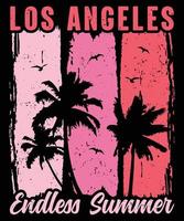 Los Angeles endloses Sommer-T-Shirt-Design, Retro-Vintage-Sonnenuntergang-Sommer-Strand-T-Shirt, Grunge, Not, Palme, Poster, Strandparty vektor