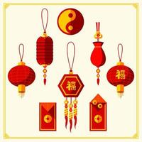 rött och guld kinesiskt nyår prydnad vektor