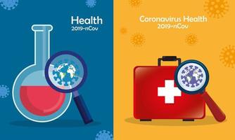 ställa in banderoller med medicinska ikoner med partiklar från 2019 ncov vektor