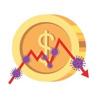 Börsenvariation von covid 19 mit Münze und Symbolen vektor