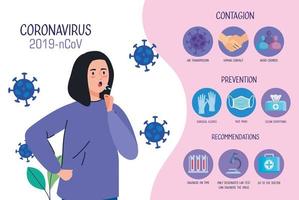 Frau krank mit covid19 Infografiken vektor