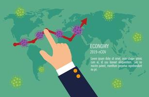 Hand und Infografik der wirtschaftlichen Auswirkungen von covid 19 vektor