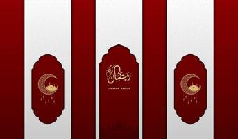 islamischer gruß ramadan kareem karte quadratischer hintergrund rot weiß und gold farbdesign für islamische party vektor