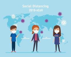 kampanj för social distansering för 2019 ncov med barn som använder ansiktsmask vektor