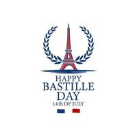 14. Juli, fröhlicher Tag der Bastille. Nationalfeiertag von Frankreich. eiffelturm, französische flagge färbt elemente. Karte, Banner, Poster, Hintergrunddesign. Vektor-Illustration. vektor
