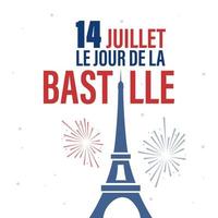 14:e juli, Lycklig bastille dag. nationell dag av Frankrike. eiffel torn, Frankrike flagga färger element. kort, baner, affisch, bakgrund design. vektor illustration.