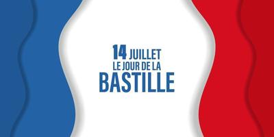 14. Juli, fröhlicher Tag der Bastille. Nationalfeiertag von Frankreich. eiffelturm, französische flagge färbt elemente. Karte, Banner, Poster, Hintergrunddesign. Vektor-Illustration. vektor