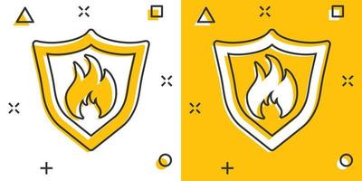 Vektor-Cartoon-Feuerwarnschild-Schild-Symbol im Comic-Stil. Flammschutzzeichen Abbildung Piktogramm. Fire Business Splash-Effekt-Konzept. vektor