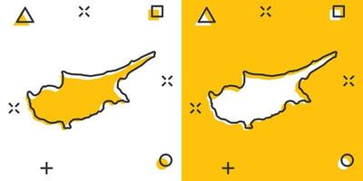 Vektor-Cartoon-Zypern-Kartensymbol im Comic-Stil. zypern zeichen illustration piktogramm. Kartografie-Karten-Business-Splash-Effekt-Konzept. vektor