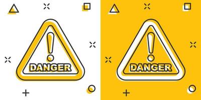 Vektor-Cartoon-Gefahrensymbol im Comic-Stil. Achtung Vorsicht Zeichen Abbildung Piktogramm. Gefahr Business Splash-Effekt-Konzept. vektor