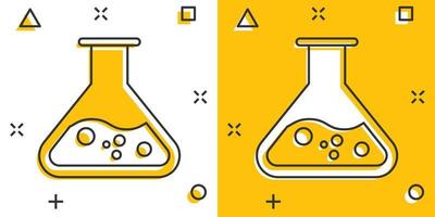 kemi bägare tecken ikon i komisk stil. flaska testa rör vektor tecknad serie illustration på vit isolerat bakgrund. alkemi företag begrepp stänk effekt.