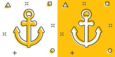 Bootsanker-Symbol im Comic-Stil. Schiffshaken-Cartoon-Vektorillustration auf weißem, isoliertem Hintergrund. Schiffsausrüstung Spritzeffekt Geschäftskonzept. vektor