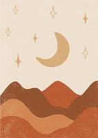 abstrakt samtida bakgrund med natt himmel. jord toner, bränd orange, terrakotta färger. boho vägg dekor. mitten århundrade modern minimalistisk konst skriva ut. organisk form vektor