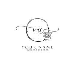 anfängliches Vu-Schönheitsmonogramm und elegantes Logo-Design, Handschrift-Logo der Erstunterschrift, Hochzeit, Mode, Blumen und Pflanzen mit kreativer Vorlage. vektor