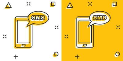 Cartoon-Smartphone mit Nachrichtensymbol im Comic-Stil. Handy-Illustration-Piktogramm. Smartphone-Splash-Konzept. vektor