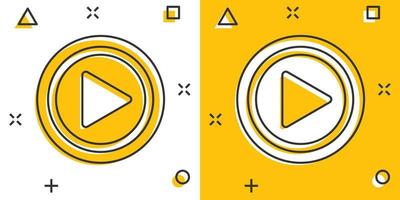 tecknad serie spela knapp ikon i komisk Start illustration piktogram. klick tecken stänk företag begrepp. vektor