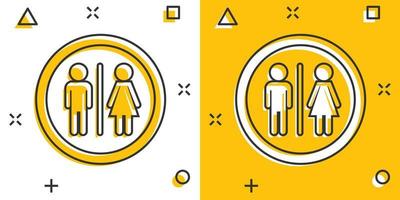 Vektor-Cartoon-WC, Toilettensymbol im Comic-Stil. männer und frauen toilette zeichen illustration piktogramm. WC Business Splash-Effekt-Konzept. vektor