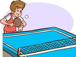 glücklicher süßer kinderjunge spielen zug pingpong cartoon vektor