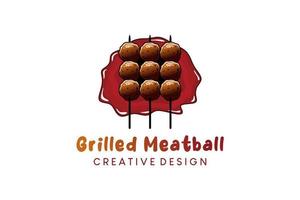 Food-Logo-Design, gegrilltes Fleischbällchen oder gegrilltes Satay-Logo vektor