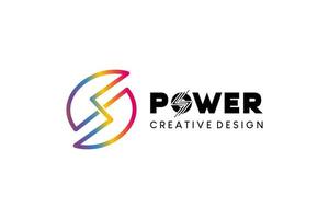 s Brief buntes Energie-Power-Logo-Design, elektrische Spannung im gestreiften Stil oder Blitz-Logo-Vektorillustration vektor