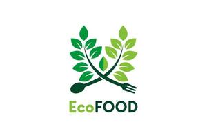 eco mat ikon logotyp design, friska orgaink mat med blad växt begrepp vektor illustration