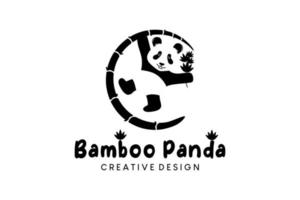 panda logotyp design med bambu hängande stil vektor