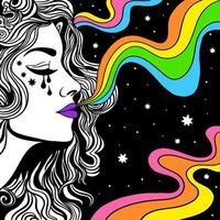 Hippie-Mädchen im psychedelischen Stil, Retro-Poster vektor