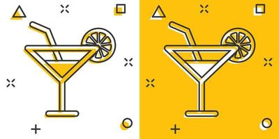 alkohol cocktail ikon i komisk stil. dryck glas vektor tecknad serie illustration på vit isolerat bakgrund. Martini flytande företag begrepp stänk effekt.