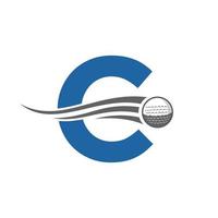 Buchstabe c Golf-Logo-Konzept mit beweglichem Golfball-Symbol. Hockey-Sport-Logo-Symbol-Vektorvorlage vektor