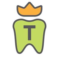 dental logotyp design på brev t krona symbol. dental vård logotyp tecken, klinik tand kung logotyp design med lyx vektor mall