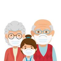 farföräldrar med barnbarn som använder ansiktsmask vektor